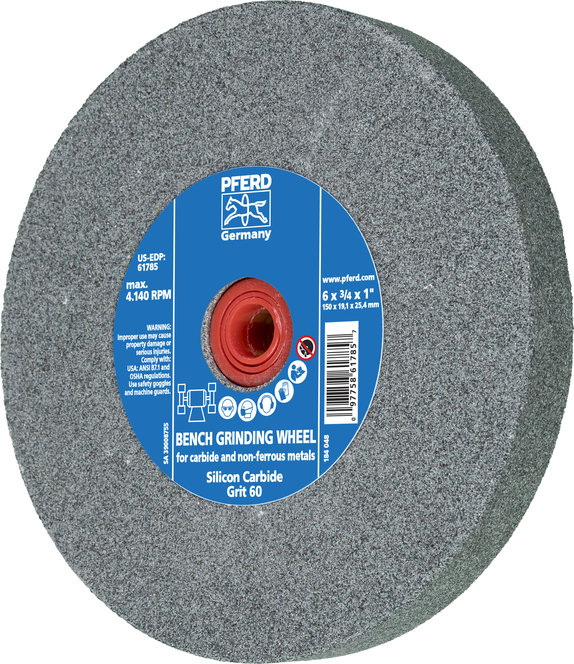 6'' x 3/4'' Vitrified Bench Wheel 1'' A.H., Silicon Carbide, 60 Grit